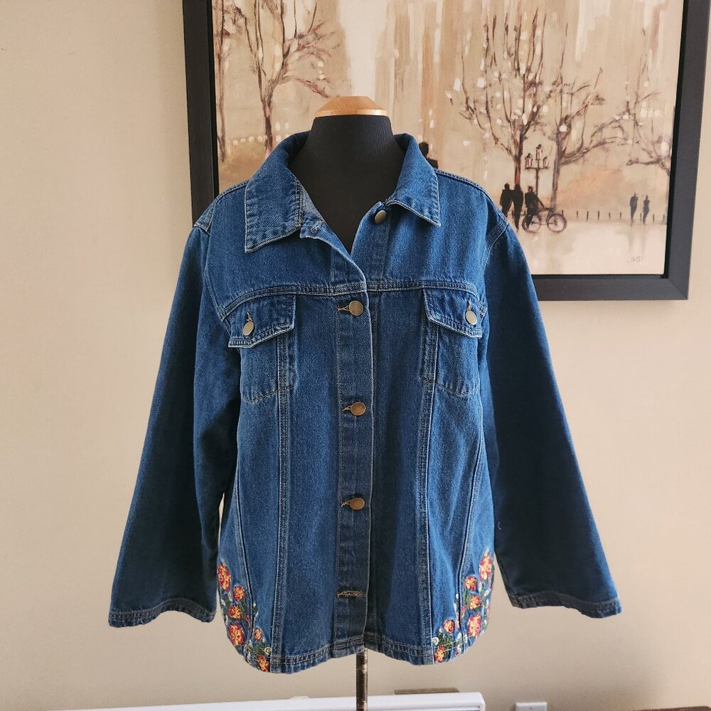 Floral embroidered denim jacket